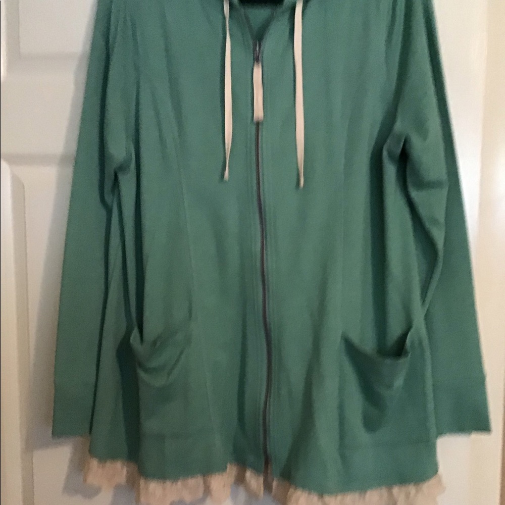 Logo hooded zip front micro fleece jacket